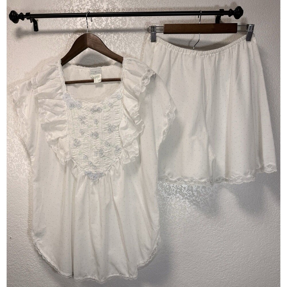 Gilligan O’Malley Women’s S 2 Piece Pajama Set Lace Floral Ruffle Embroidered